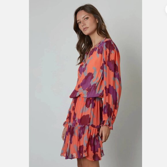 Velvet by Graham & Spencer Regina Printed Boho Dress in coral size L - Picture 3 of 12
